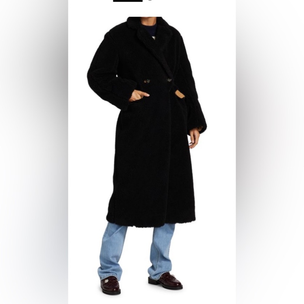Ganni Bi-color Teddy coat with Tan Accents NWT